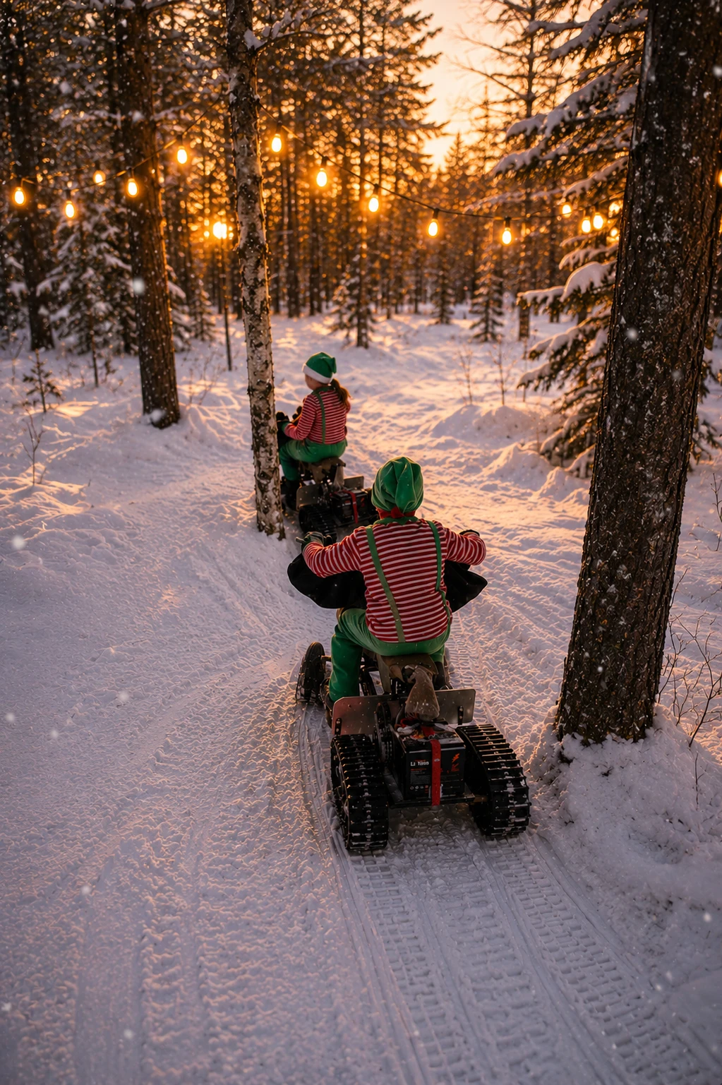 Illuminated snowy path for a children’s activity in Rovaniemi, Lapland