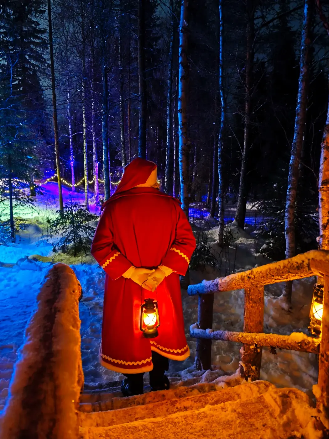 Santa Claus on the magic path in the Santa Forest woods in Rovaniemi