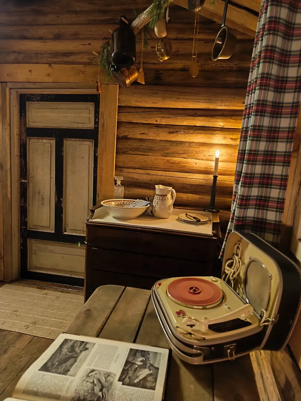 Warm interior of Santa’s cabin at Santa Forest in Lapland